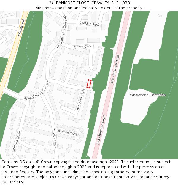 24, RANMORE CLOSE, CRAWLEY, RH11 9RB: Location map and indicative extent of plot