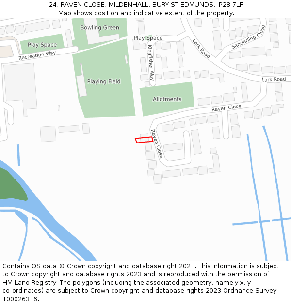 24, RAVEN CLOSE, MILDENHALL, BURY ST EDMUNDS, IP28 7LF: Location map and indicative extent of plot
