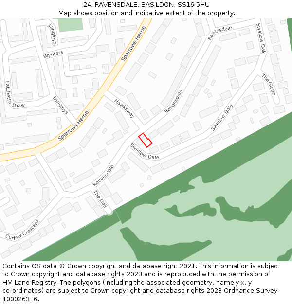 24, RAVENSDALE, BASILDON, SS16 5HU: Location map and indicative extent of plot