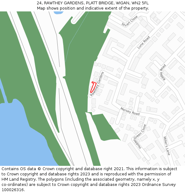 24, RAWTHEY GARDENS, PLATT BRIDGE, WIGAN, WN2 5FL: Location map and indicative extent of plot