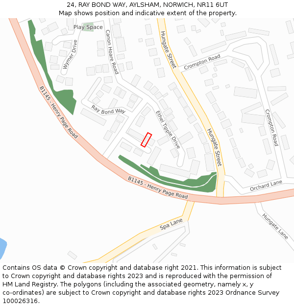 24, RAY BOND WAY, AYLSHAM, NORWICH, NR11 6UT: Location map and indicative extent of plot