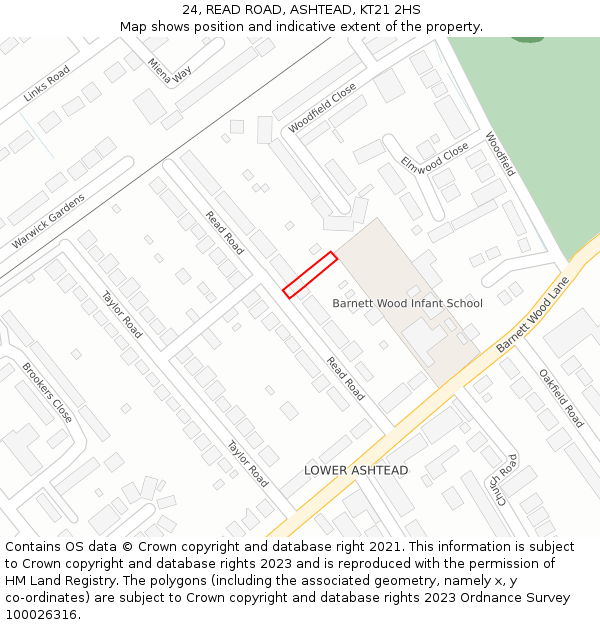 24, READ ROAD, ASHTEAD, KT21 2HS: Location map and indicative extent of plot