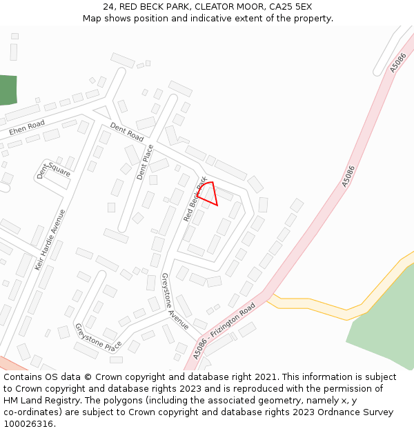 24, RED BECK PARK, CLEATOR MOOR, CA25 5EX: Location map and indicative extent of plot