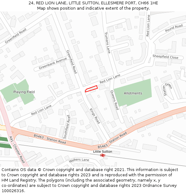 24, RED LION LANE, LITTLE SUTTON, ELLESMERE PORT, CH66 1HE: Location map and indicative extent of plot