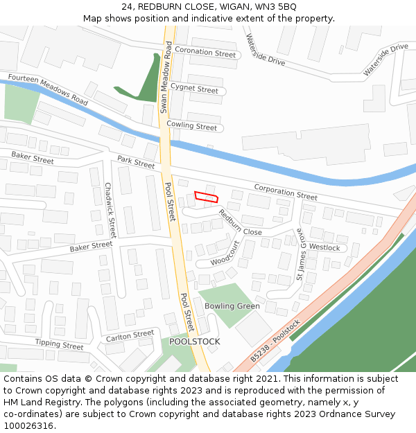 24, REDBURN CLOSE, WIGAN, WN3 5BQ: Location map and indicative extent of plot