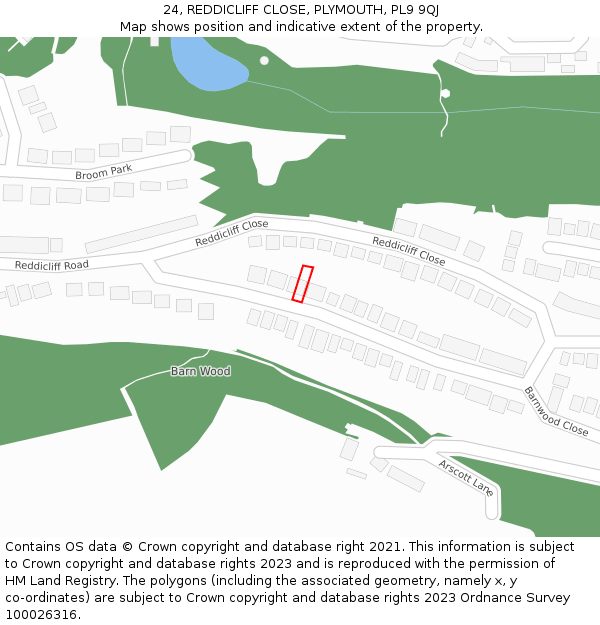 24, REDDICLIFF CLOSE, PLYMOUTH, PL9 9QJ: Location map and indicative extent of plot