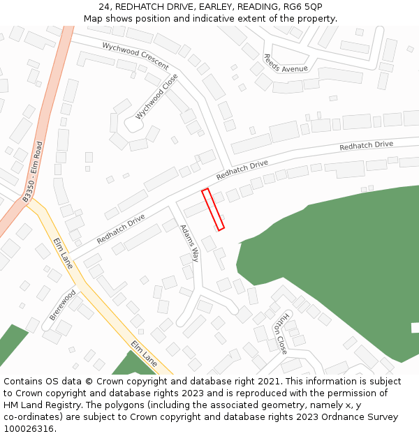 24, REDHATCH DRIVE, EARLEY, READING, RG6 5QP: Location map and indicative extent of plot