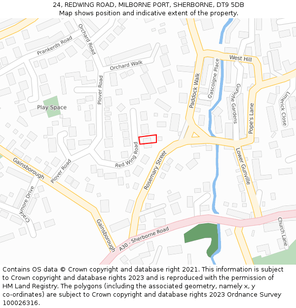 24, REDWING ROAD, MILBORNE PORT, SHERBORNE, DT9 5DB: Location map and indicative extent of plot