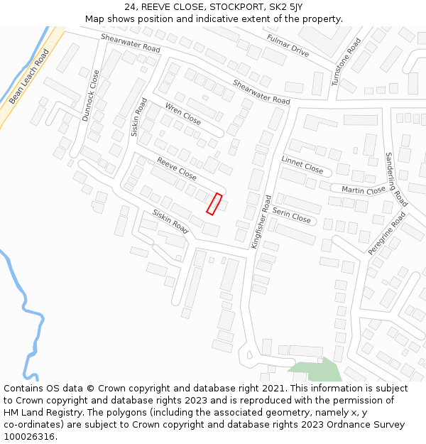 24, REEVE CLOSE, STOCKPORT, SK2 5JY: Location map and indicative extent of plot