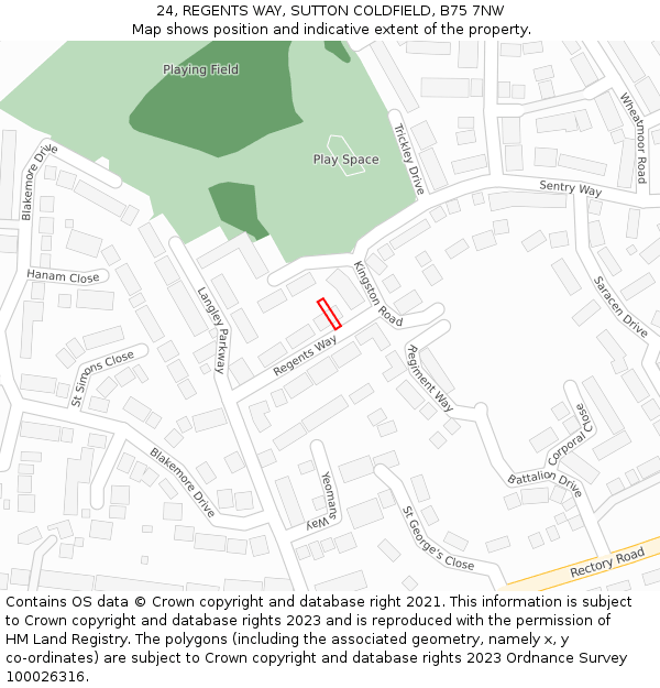 24, REGENTS WAY, SUTTON COLDFIELD, B75 7NW: Location map and indicative extent of plot