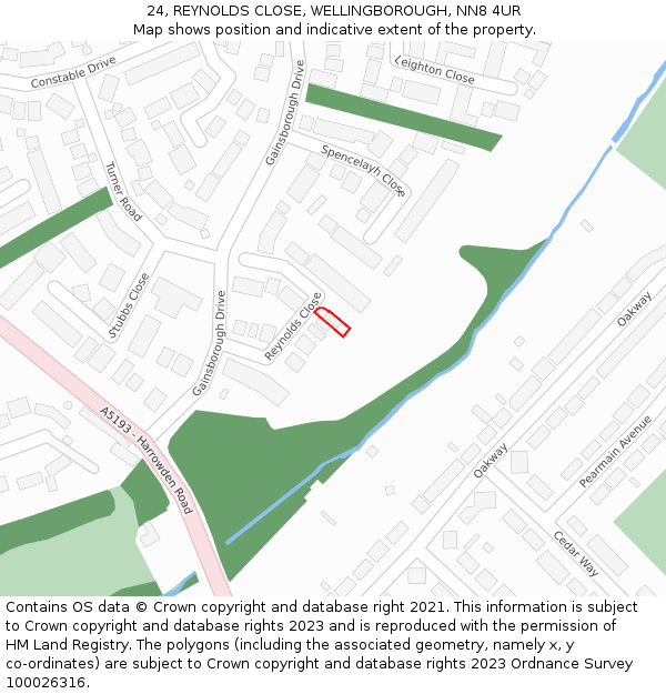 24, REYNOLDS CLOSE, WELLINGBOROUGH, NN8 4UR: Location map and indicative extent of plot