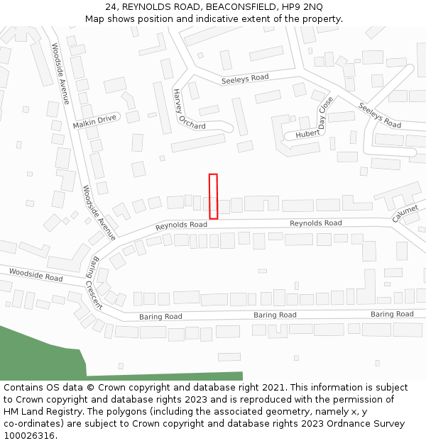 24, REYNOLDS ROAD, BEACONSFIELD, HP9 2NQ: Location map and indicative extent of plot