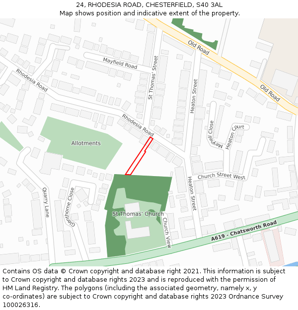 24, RHODESIA ROAD, CHESTERFIELD, S40 3AL: Location map and indicative extent of plot