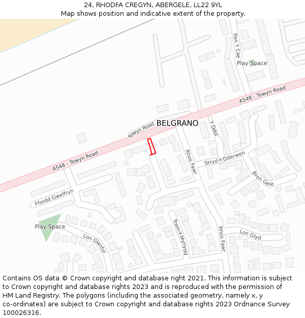 24, RHODFA CREGYN, ABERGELE, LL22 9YL: Location map and indicative extent of plot