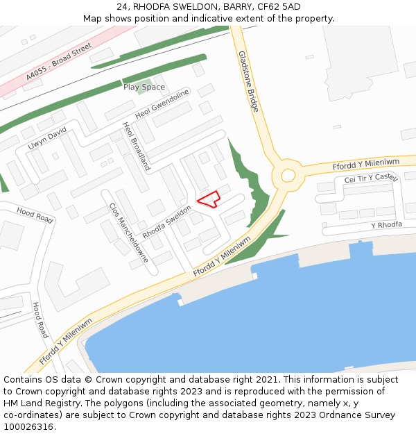 24, RHODFA SWELDON, BARRY, CF62 5AD: Location map and indicative extent of plot