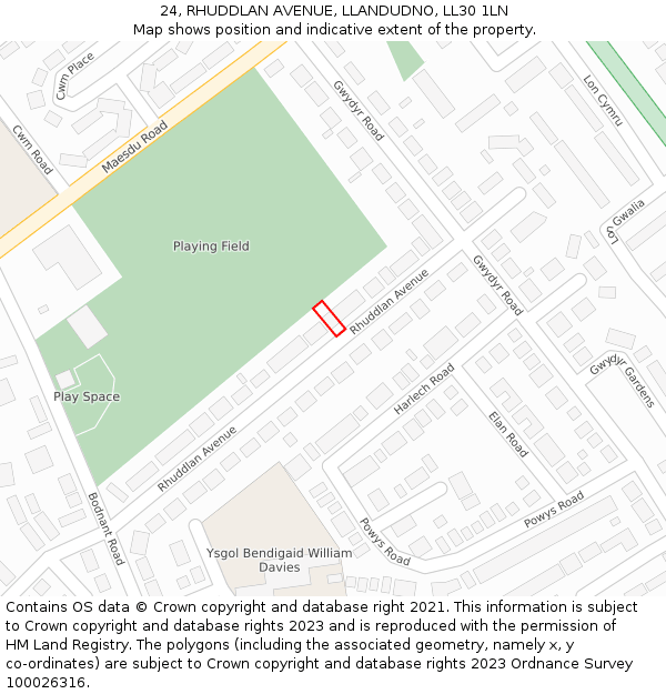 24, RHUDDLAN AVENUE, LLANDUDNO, LL30 1LN: Location map and indicative extent of plot