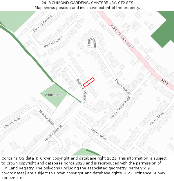 24, RICHMOND GARDENS, CANTERBURY, CT2 8ES: Location map and indicative extent of plot