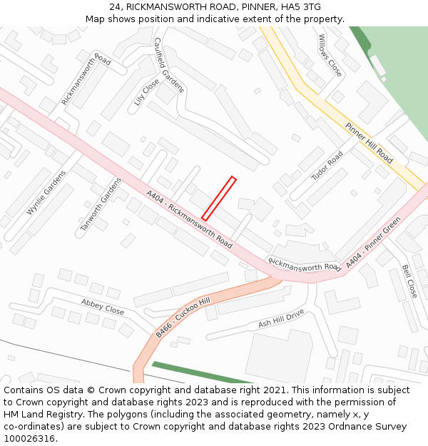 24, RICKMANSWORTH ROAD, PINNER, HA5 3TG: Location map and indicative extent of plot