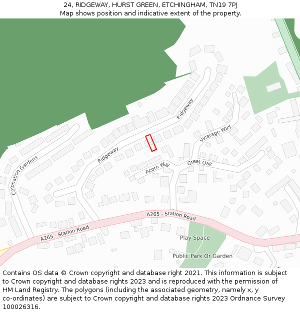 24, RIDGEWAY, HURST GREEN, ETCHINGHAM, TN19 7PJ: Location map and indicative extent of plot