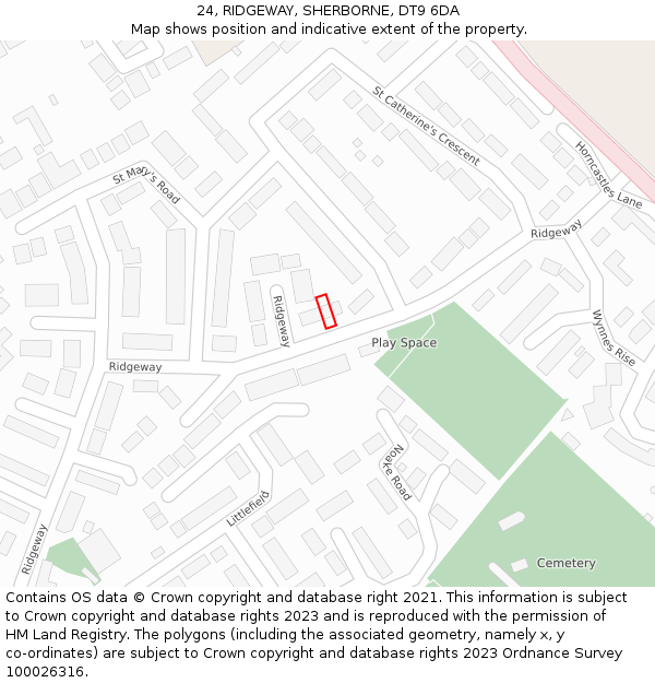 24, RIDGEWAY, SHERBORNE, DT9 6DA: Location map and indicative extent of plot