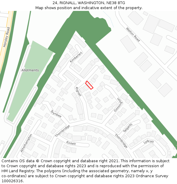 24, RIGNALL, WASHINGTON, NE38 8TG: Location map and indicative extent of plot