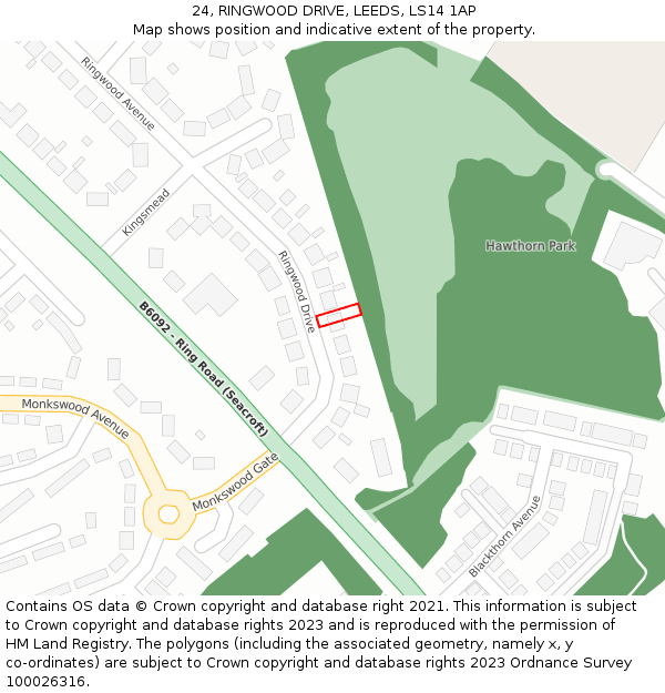 24, RINGWOOD DRIVE, LEEDS, LS14 1AP: Location map and indicative extent of plot