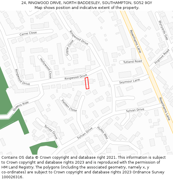 24, RINGWOOD DRIVE, NORTH BADDESLEY, SOUTHAMPTON, SO52 9GY: Location map and indicative extent of plot