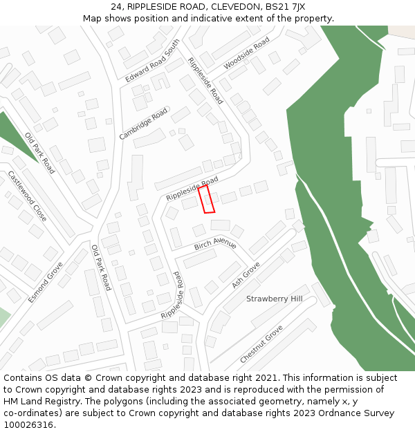 24, RIPPLESIDE ROAD, CLEVEDON, BS21 7JX: Location map and indicative extent of plot