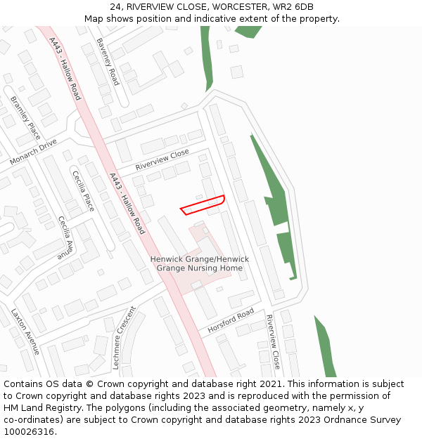 24, RIVERVIEW CLOSE, WORCESTER, WR2 6DB: Location map and indicative extent of plot