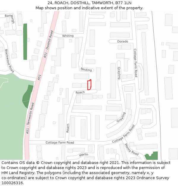 24, ROACH, DOSTHILL, TAMWORTH, B77 1LN: Location map and indicative extent of plot