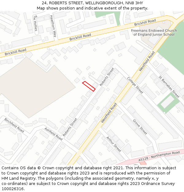 24, ROBERTS STREET, WELLINGBOROUGH, NN8 3HY: Location map and indicative extent of plot