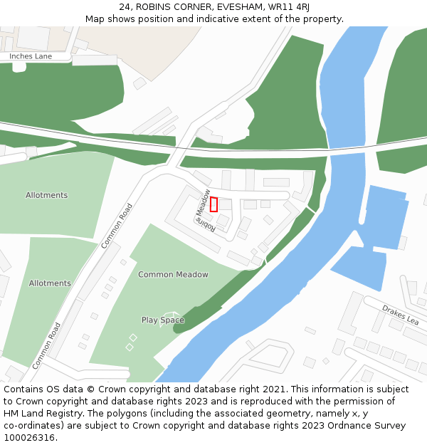 24, ROBINS CORNER, EVESHAM, WR11 4RJ: Location map and indicative extent of plot