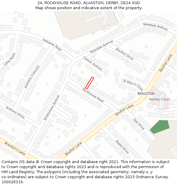 24, ROCKHOUSE ROAD, ALVASTON, DERBY, DE24 0GD: Location map and indicative extent of plot