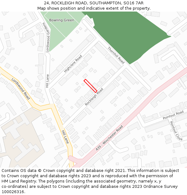 24, ROCKLEIGH ROAD, SOUTHAMPTON, SO16 7AR: Location map and indicative extent of plot