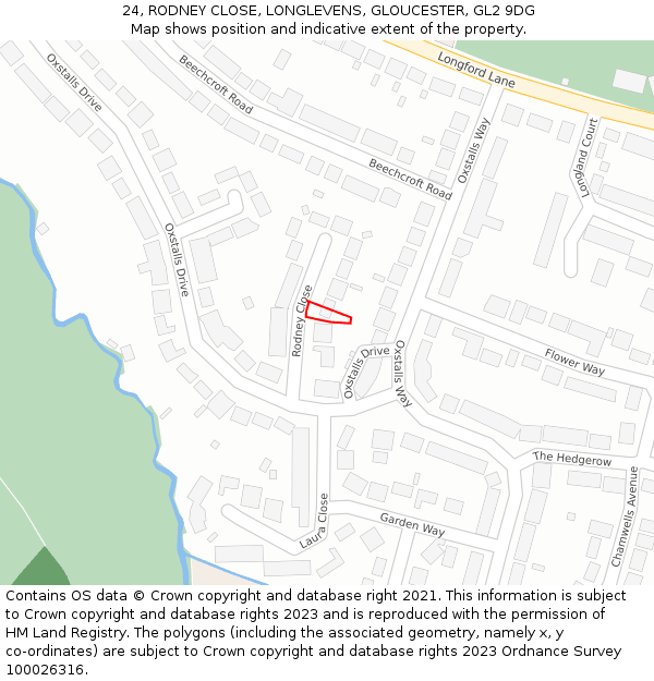 24, RODNEY CLOSE, LONGLEVENS, GLOUCESTER, GL2 9DG: Location map and indicative extent of plot
