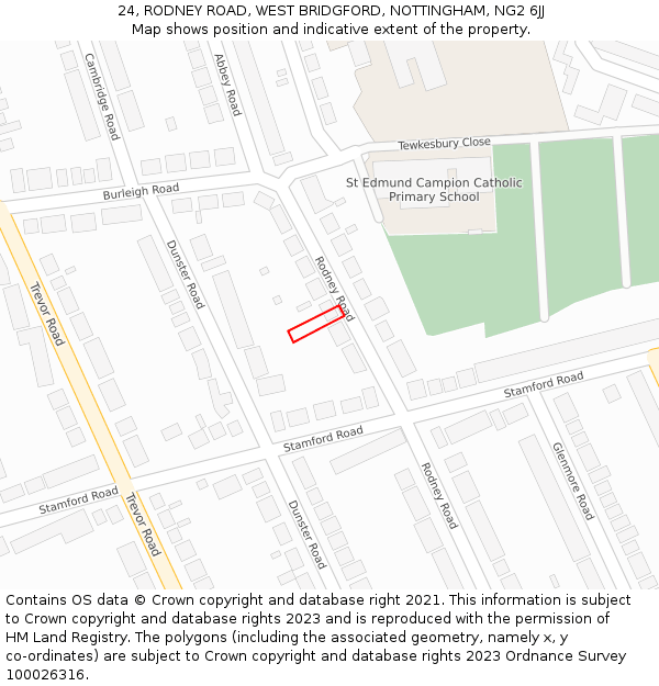 24, RODNEY ROAD, WEST BRIDGFORD, NOTTINGHAM, NG2 6JJ: Location map and indicative extent of plot