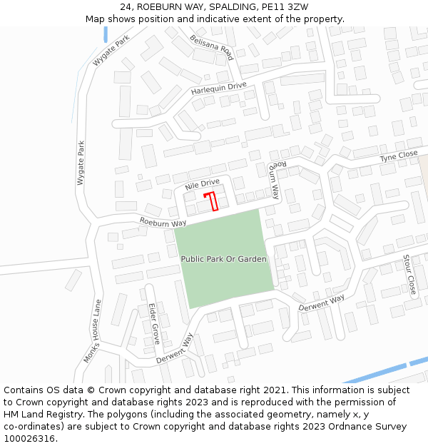 24, ROEBURN WAY, SPALDING, PE11 3ZW: Location map and indicative extent of plot