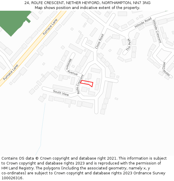 24, ROLFE CRESCENT, NETHER HEYFORD, NORTHAMPTON, NN7 3NG: Location map and indicative extent of plot