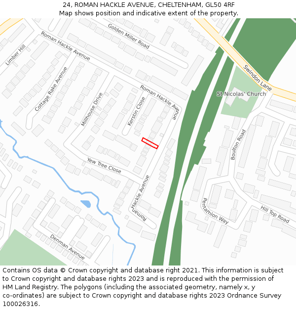 24, ROMAN HACKLE AVENUE, CHELTENHAM, GL50 4RF: Location map and indicative extent of plot