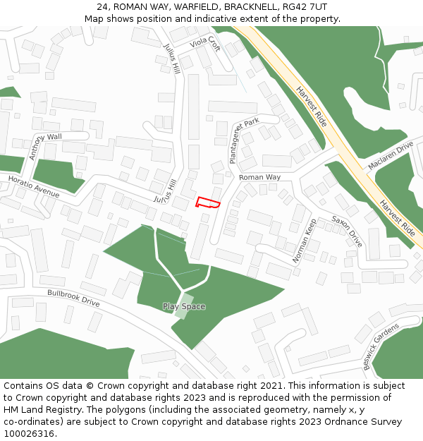 24, ROMAN WAY, WARFIELD, BRACKNELL, RG42 7UT: Location map and indicative extent of plot