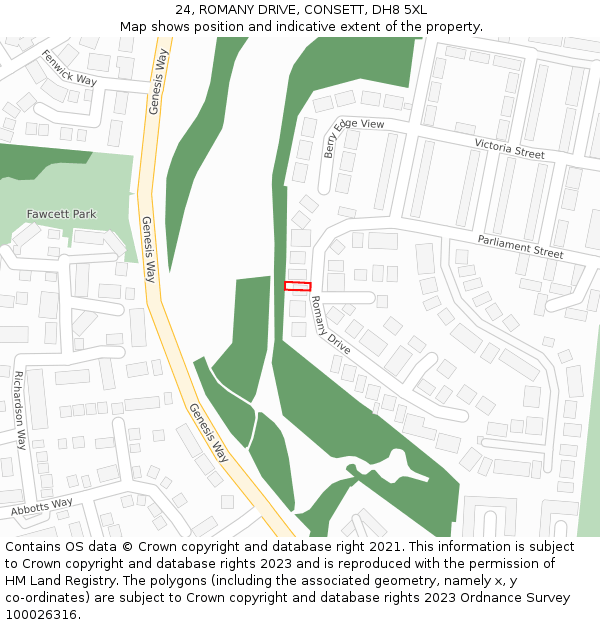 24, ROMANY DRIVE, CONSETT, DH8 5XL: Location map and indicative extent of plot