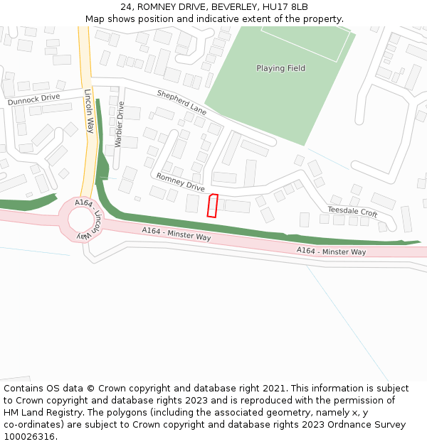 24, ROMNEY DRIVE, BEVERLEY, HU17 8LB: Location map and indicative extent of plot