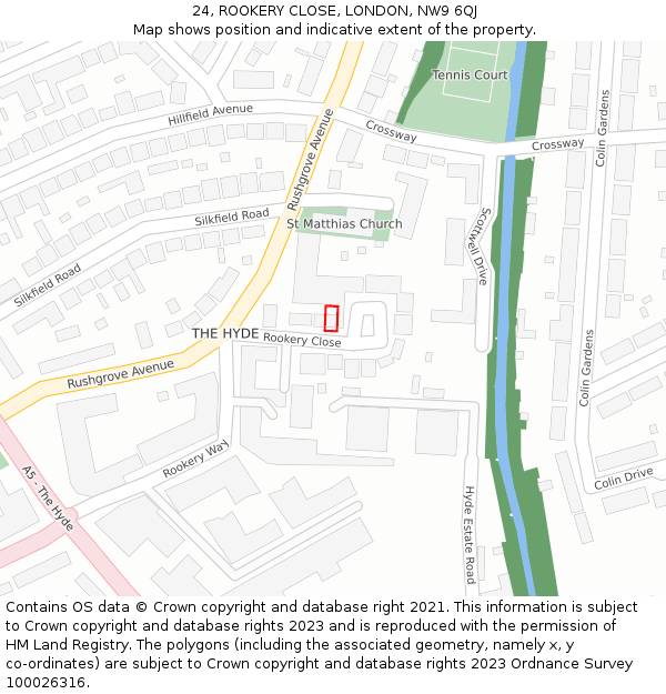 24, ROOKERY CLOSE, LONDON, NW9 6QJ: Location map and indicative extent of plot