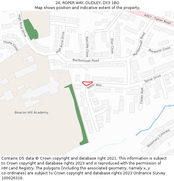 24, ROPER WAY, DUDLEY, DY3 1BG: Location map and indicative extent of plot