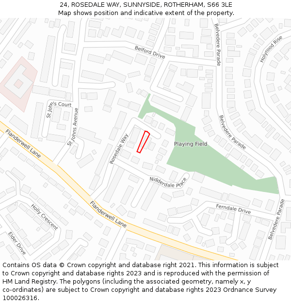 24, ROSEDALE WAY, SUNNYSIDE, ROTHERHAM, S66 3LE: Location map and indicative extent of plot