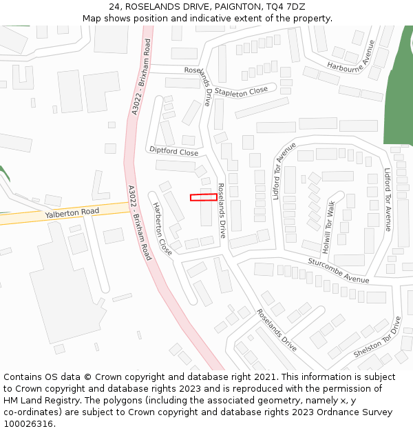 24, ROSELANDS DRIVE, PAIGNTON, TQ4 7DZ: Location map and indicative extent of plot