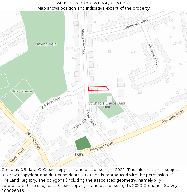 24, ROSLIN ROAD, WIRRAL, CH61 3UH: Location map and indicative extent of plot