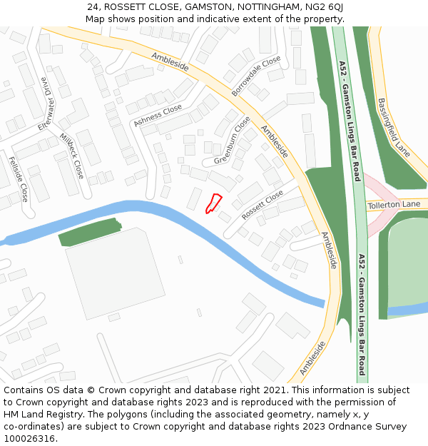 24, ROSSETT CLOSE, GAMSTON, NOTTINGHAM, NG2 6QJ: Location map and indicative extent of plot