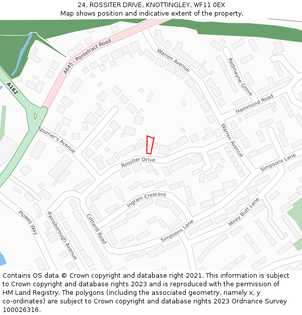 24, ROSSITER DRIVE, KNOTTINGLEY, WF11 0EX: Location map and indicative extent of plot