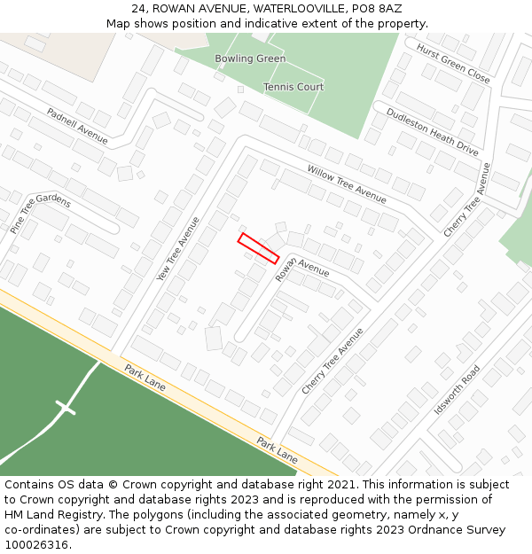 24, ROWAN AVENUE, WATERLOOVILLE, PO8 8AZ: Location map and indicative extent of plot